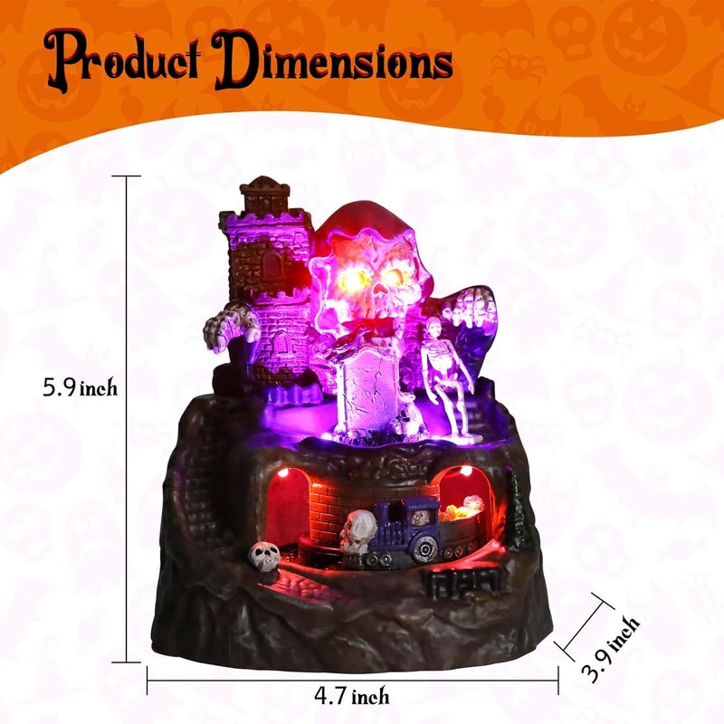 Vipush Halloween Village Decorations -Light-Up LED Vintage Skull Island & Passing Train Resin Figurines Decor for Creepy Skeletons, Spooky Statues, and Tombstone Collectible Decorations 5.9 in - Image 3